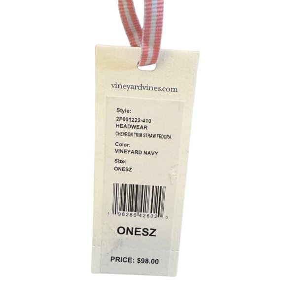 Vineyard Vines Chevron Trim Straw Women's Fedora - Vineyard Navy NEW - Picture 10 of 10